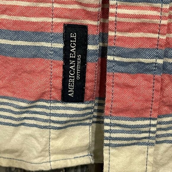 American Eagle Seriously Soft Long Sleeve Button Up Striped Cotton Mens Small - Picture 6 of 6